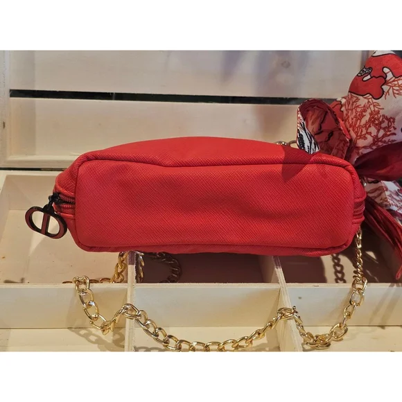 Christian Dior Red Clutch w/Crossbody Chain, Charms & Twilly Added NWOT - Picture 11 of 15